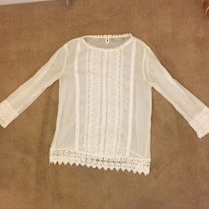 Cream see-through blouse with lace